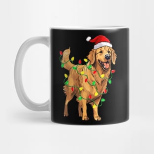 Golden Retriever Christmas Santa Hat Tree Lights Pajama Mug